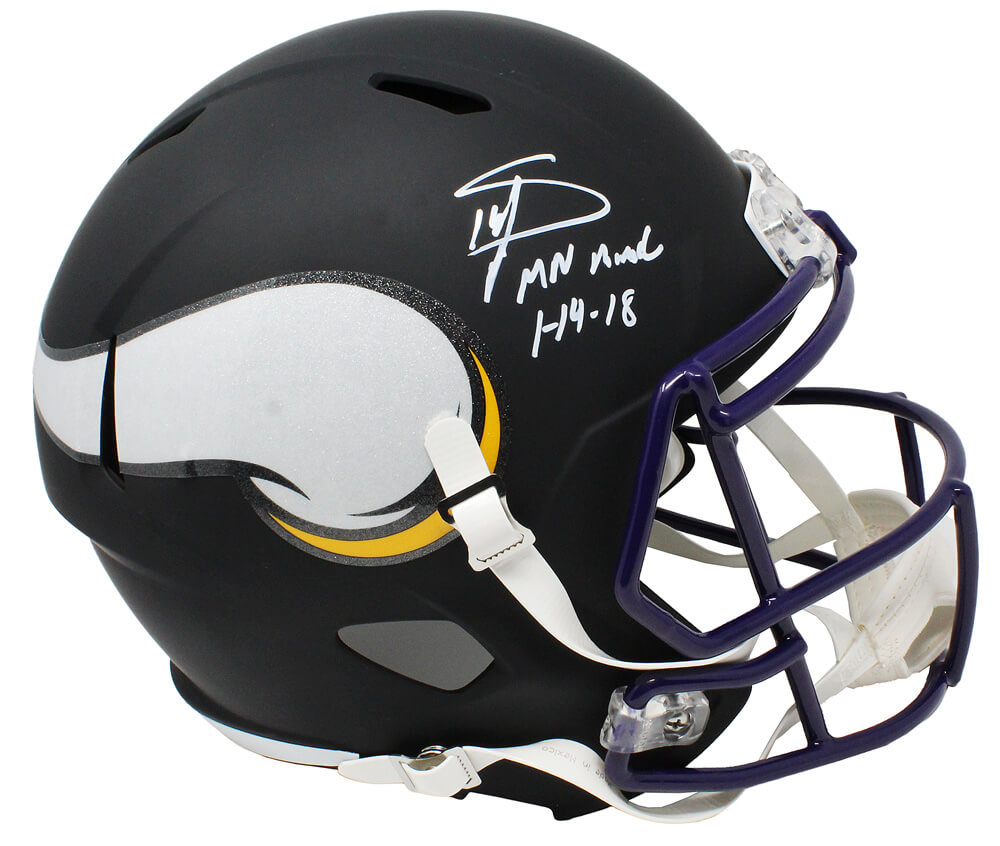 Stefon Diggs Signed Minnesota Vikings Flat Black Matte Riddell Speed Full Size Replica Helmet w/MN Miracle 1-14-18 - DIGREP304 - Stefon Diggs Signed Minnesota Vikings Flat Black Matte Riddell Speed Full Size Replica Helmet w/MN Miracle 1-14-18 product image