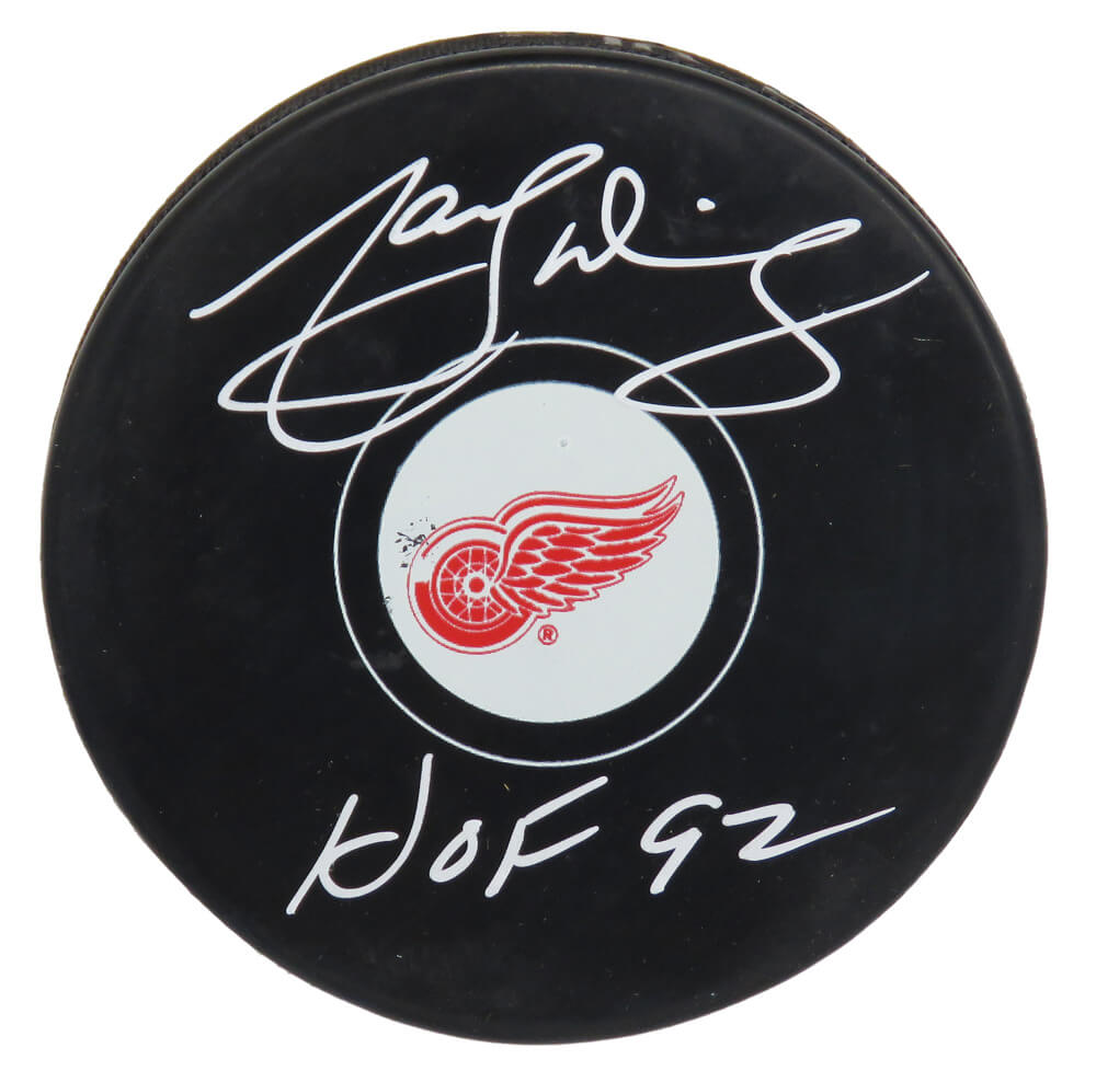 Marcel Dionne Signed Detroit Red Wings Logo Hockey Puck w/HOF'92 - DIOPUC408 - Marcel Dionne Signed Detroit Red Wings Logo Hockey Puck w/HOF'92 product image