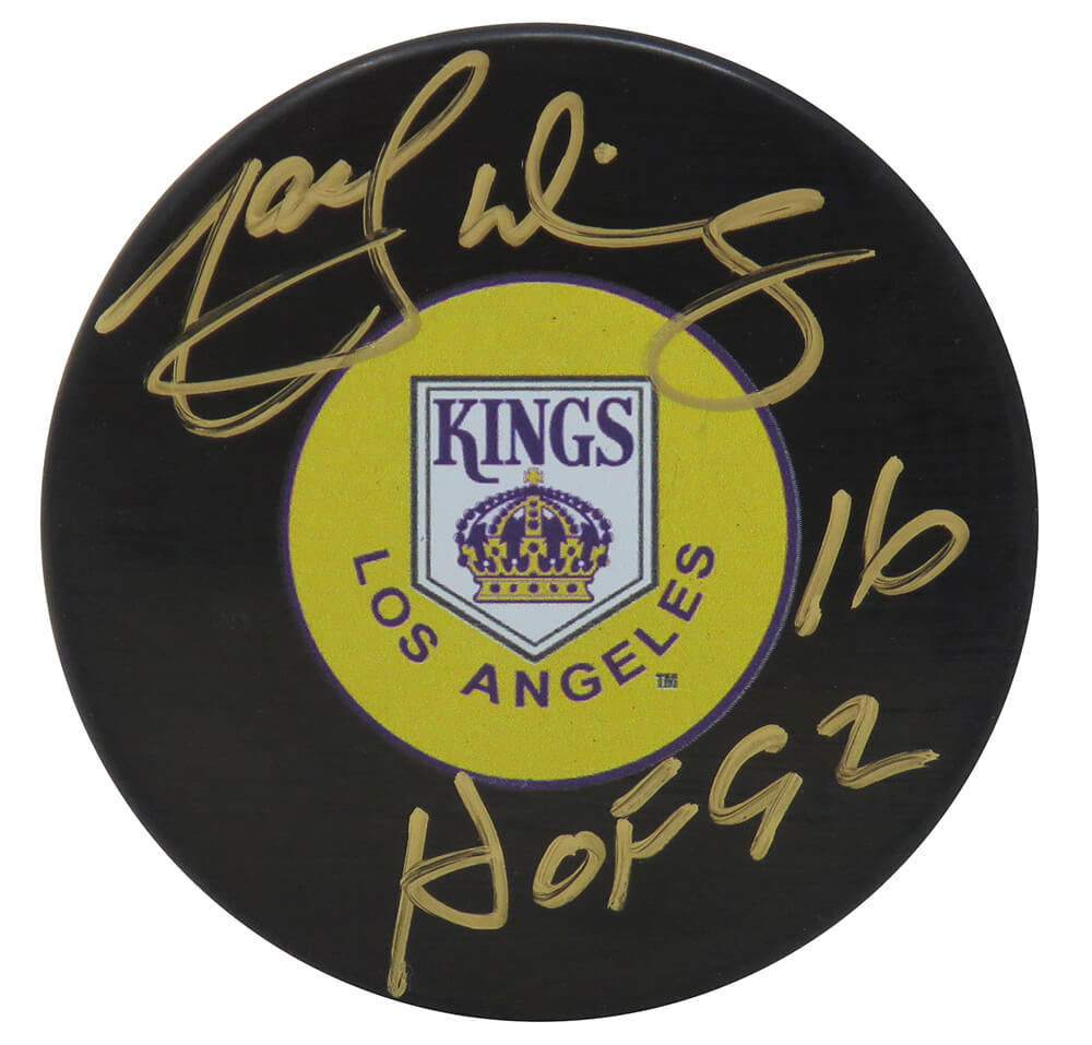 Marcel Dionne Signed Los Angeles Kings Throwback Logo Hockey Puck w/HOF'92 (In Gold) - DIOPUC409 - Marcel Dionne Signed Los Angeles Kings Throwback Logo Hockey Puck w/HOF'92 (In Gold) product image