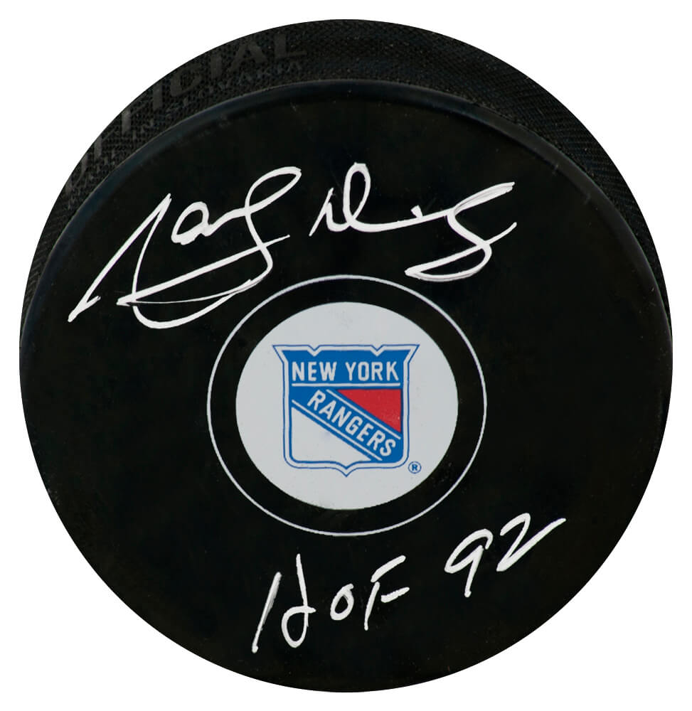 Marcel Dionne Signed New York Rangers Logo Hockey Puck w/HOF'92 - DIOPUC410 - Marcel Dionne Signed New York Rangers Logo Hockey Puck w/HOF'92 product image