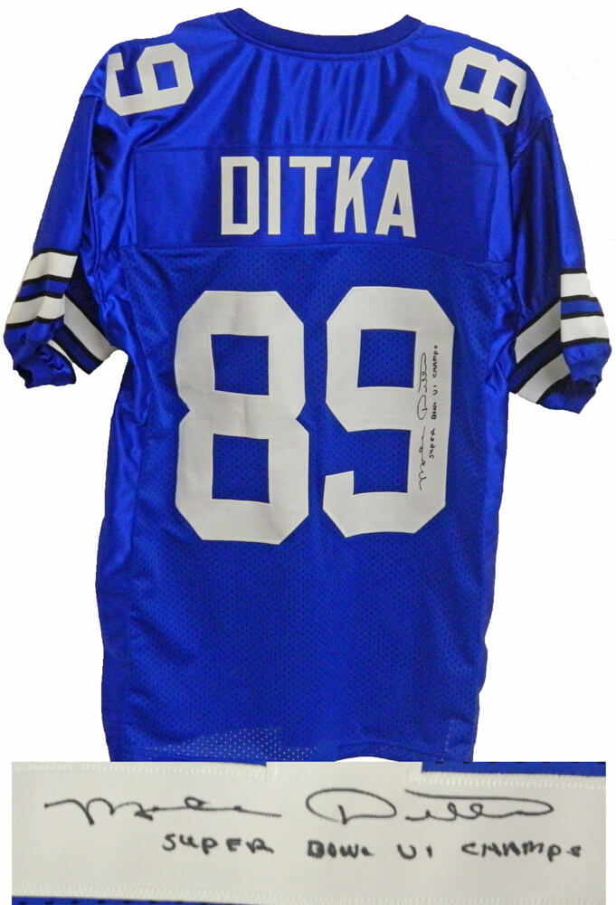 Mike Ditka Signed Blue Custom Throwback Jersey w/Super Bowl VI Champs - DITJRY302 - Mike Ditka Signed Blue Custom Throwback Jersey w/Super Bowl VI Champs product image