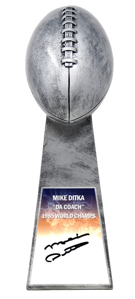 Mike Ditka Signed Football World Champion 15 Inch Replica Silver Trophy - DITTRO301 - Mike Ditka Signed Football World Champion 15 Inch Replica Silver Trophy product image