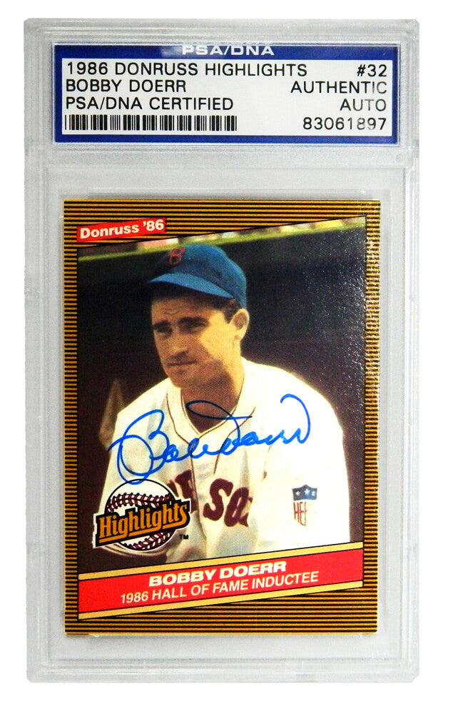 Bobby Doerr Signed Boston Red Sox 1986 Donruss Trading Card #32 - (PSA Encapsulated) - DOECAR101 - Bobby Doerr Signed Boston Red Sox 1986 Donruss Trading Card #32 - (PSA Encapsulated) product image