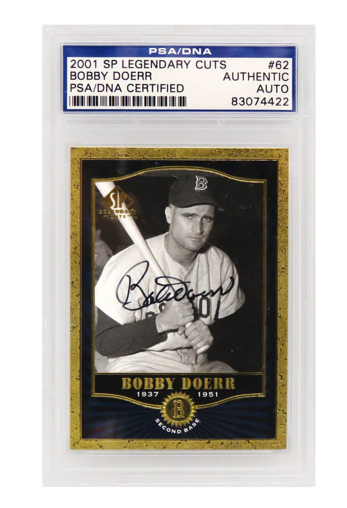 Bobby Doerr Signed Boston Red Sox 2001 SP Legendary Cuts Trading Card #62 - (PSA Encapsulated) - DOECAR103 - Bobby Doerr Signed Boston Red Sox 2001 SP Legendary Cuts Trading Card #62 - (PSA Encapsulated) product image