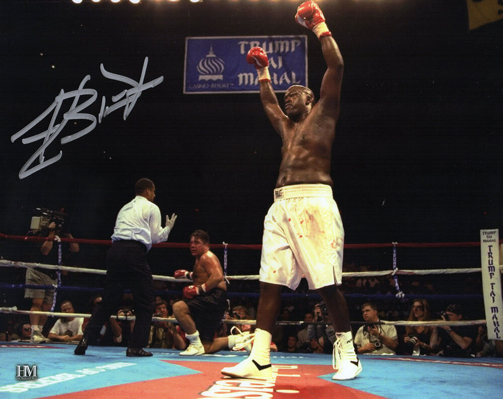 James Buster Douglas Signed Boxing  Arms In Air White Trunks 8x10 Photo - DOU08P510 - James Buster Douglas Signed Boxing Arms In Air White Trunks 8x10 Photo product image