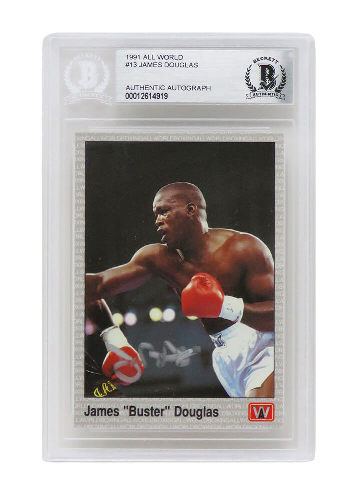 James Buster Douglas Signed 1991 All World Boxing Trading Card #13 - (Beckett Encapsulated) - DOUCAR503 - James Buster Douglas Signed 1991 All World Boxing Trading Card #13 - (Beckett Encapsulated) product image