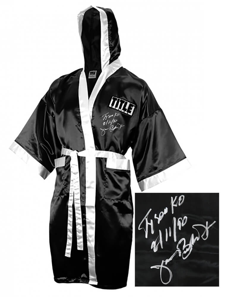 James Buster Douglas Signed Title Black Boxing Robe w/Tyson KO 2-11-90 - DOUROB501 - James Buster Douglas Signed Title Black Boxing Robe w/Tyson KO 2-11-90 product image