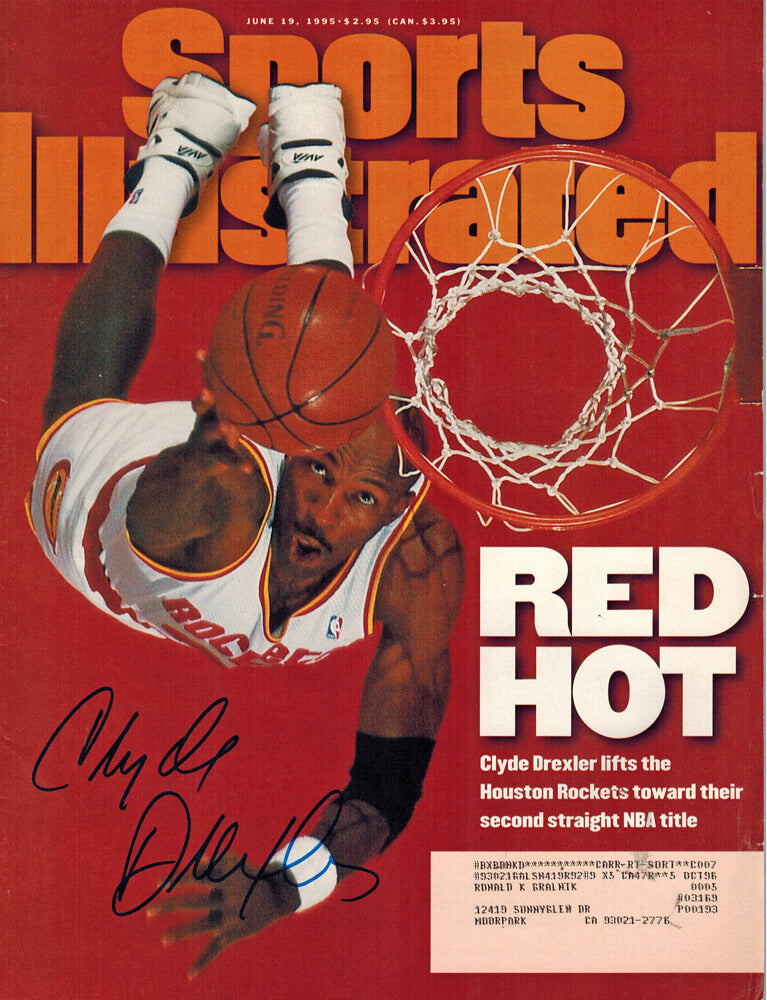 Clyde Drexler Signed Rockets 'Red Hot'  Sports Illustrated 6/19/95 Original Magazine - DREMAG200 - Clyde Drexler Signed Rockets 'Red Hot' Sports Illustrated 6/19/95 Original Magazine product image