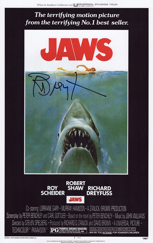 Richard Dreyfuss Signed Jaws 11x17 Movie Poster - (In Black) - DREPST502 - Richard Dreyfuss Signed Jaws 11x17 Movie Poster - (In Black) product image