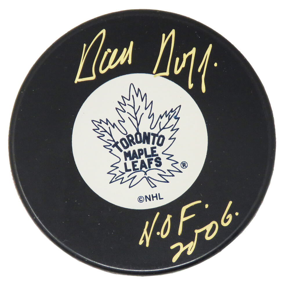 Dick Duff Signed Maple Leafs T/B Logo Hockey Puck w/HOF 2006 - DUFPUC402 - Dick Duff Signed Maple Leafs T/B Logo Hockey Puck w/HOF 2006 product image