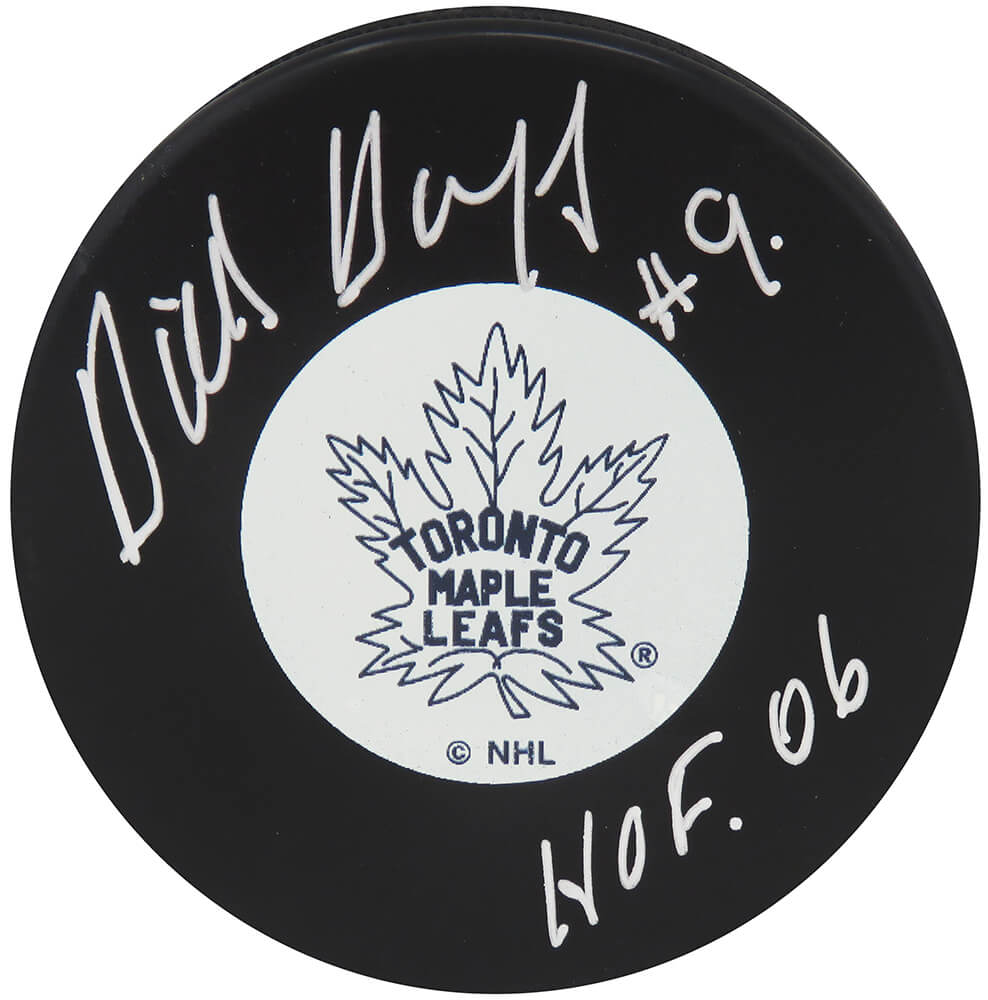 Dick Duff Signed Maple Leafs T/B Medium Logo Hockey Puck w/HOF'06 - DUFPUC408 - Dick Duff Signed Maple Leafs T/B Medium Logo Hockey Puck w/HOF'06 product image