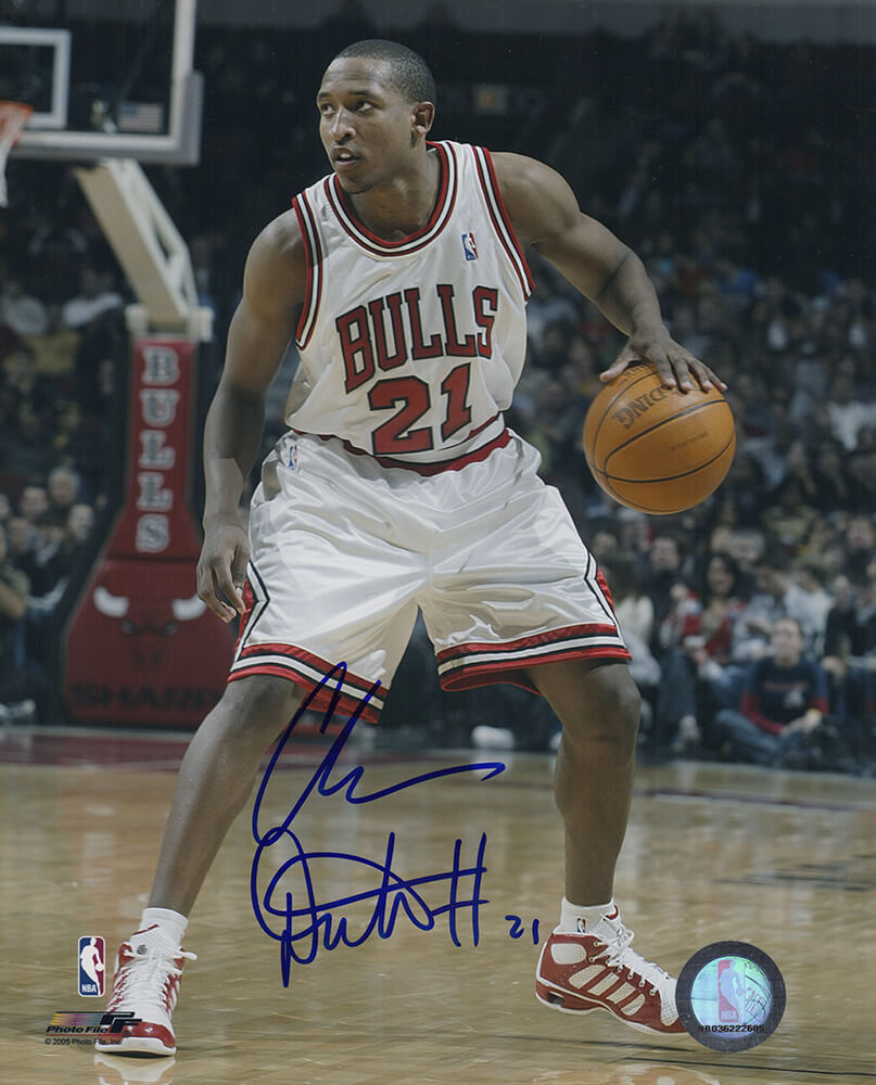 Chris Duhon Signed Chicago Bulls White Jersey Dribbling 8x10 Photo - DUH08P200 - Chris Duhon Signed Chicago Bulls White Jersey Dribbling 8x10 Photo product image