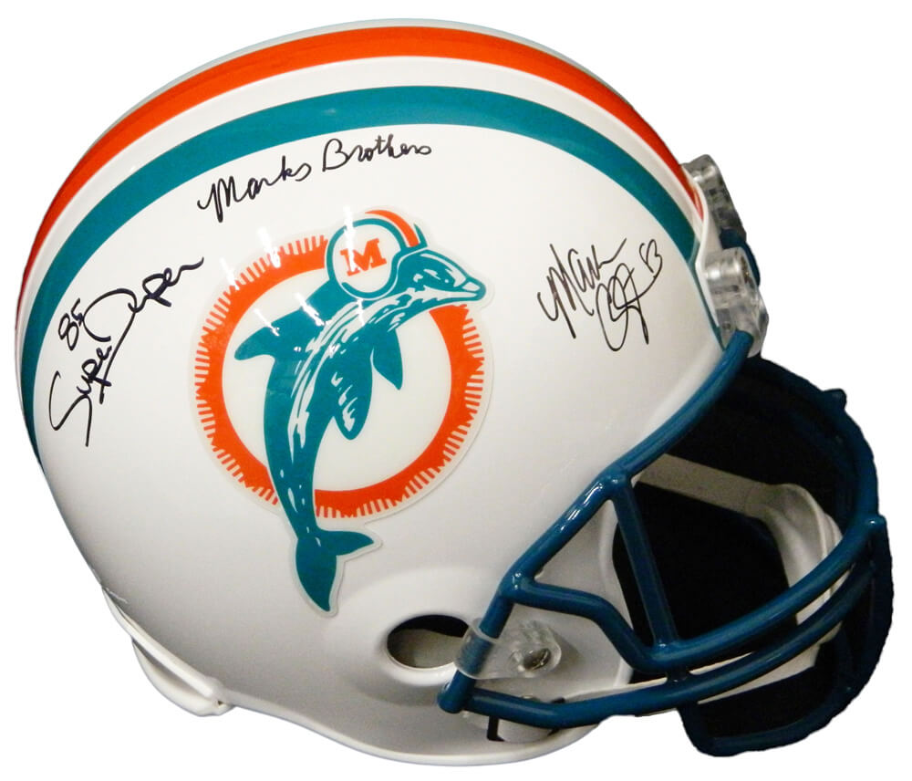 Mark Duper & Mark Clayton Signed Miami Dolphins Riddell Full Size Replica Helmet w/Marks Brothers - DUPREP300 - Mark Duper & Mark Clayton Signed Miami Dolphins Riddell Full Size Replica Helmet w/Marks Brothers product image