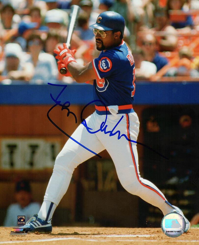 Leon Durham Signed Chicago Cubs Blue Jersey Swinging Action 8x10 Photo - DUR08P103 - Leon Durham Signed Chicago Cubs Blue Jersey Swinging Action 8x10 Photo product image