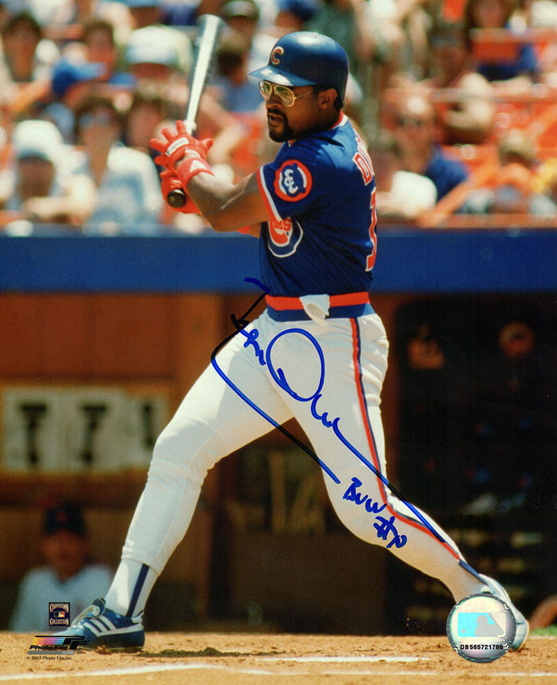 Leon Durham Signed Chicago Cubs Blue Jersey Swinging Action 8x10 Photo w/Bull - DUR08P104 - Leon Durham Signed Chicago Cubs Blue Jersey Swinging Action 8x10 Photo w/Bull product image
