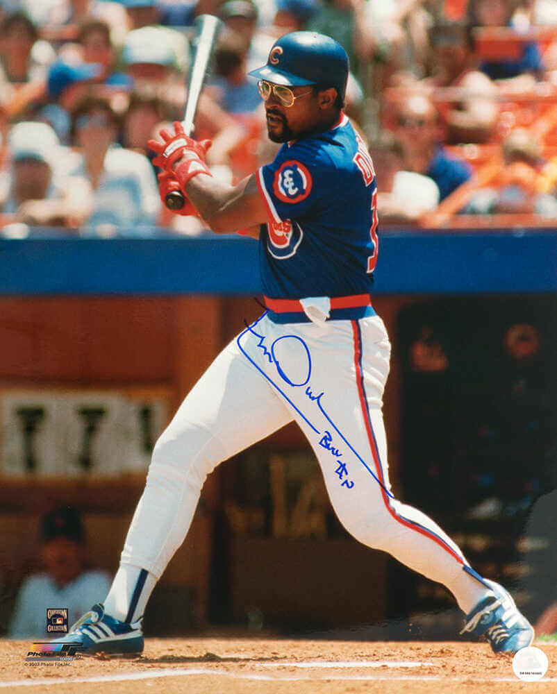 Leon Durham Signed Chicago Cubs Blue Jersey Swinging 16x20 Photo w/Bull - DUR16P101 - Leon Durham Signed Chicago Cubs Blue Jersey Swinging 16x20 Photo w/Bull product image