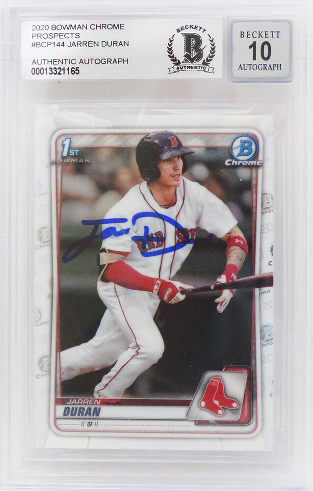 Jarren Duran Signed Boston Red Sox 2020 Topps Bowman Chrome Rookie Card #BCP-144 (Beckett Encapsulated/ Auto Grade 10) - DURCAR106 - Jarren Duran Signed Boston Red Sox 2020 Topps Bowman Chrome Rookie Card #BCP-144 (Beckett Encapsulated/ Auto Grade 10) product image