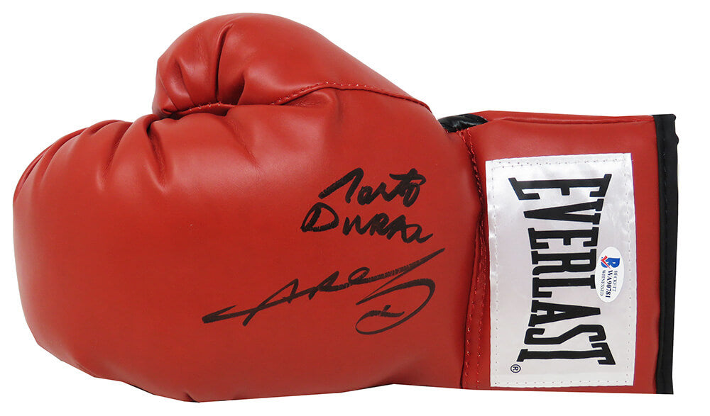 Sugar Ray Leonard & Roberto Duran Signed Everlast Red Boxing Glove (Beckett) - DURGLV510 - Sugar Ray Leonard & Roberto Duran Signed Everlast Red Boxing Glove (Beckett) product image
