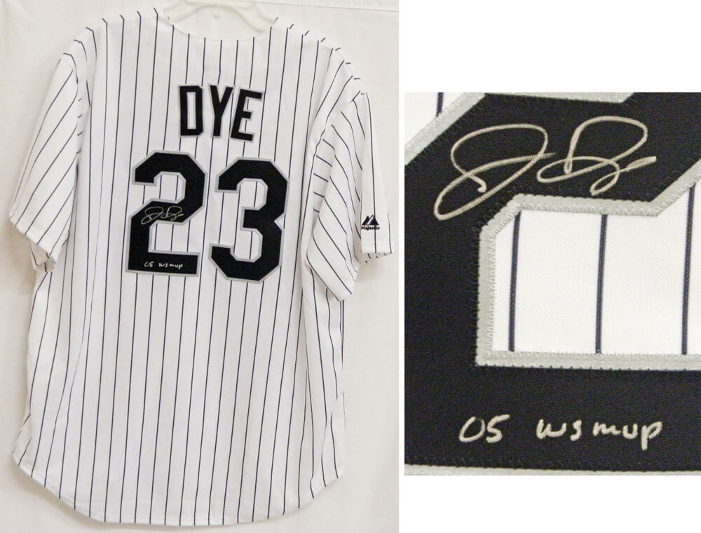 Jermaine Dye Signed White Sox Majestic Home Jersey w/05 WS MVP - DYEJRY101 - Jermaine Dye Signed White Sox Majestic Home Jersey w/05 WS MVP product image