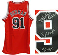 Dennis Rodman Signed Autographed Bulls Red Adidas Swingman Jersey w/3 Peat 96-98 - RODJRY204 - Dennis Rodman Signed Autographed Bulls Red Adidas Swingman Jersey w/3 Peat 96-98 product image