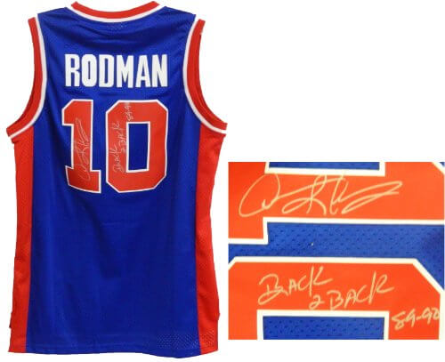 Dennis Rodman Signed Autographed Pistons Adidas Swingman Blue Jersey w/Back to Back 89-90 - RODJRY206 - Dennis Rodman Signed Autographed Pistons Adidas Swingman Blue Jersey w/Back to Back 89-90 product image