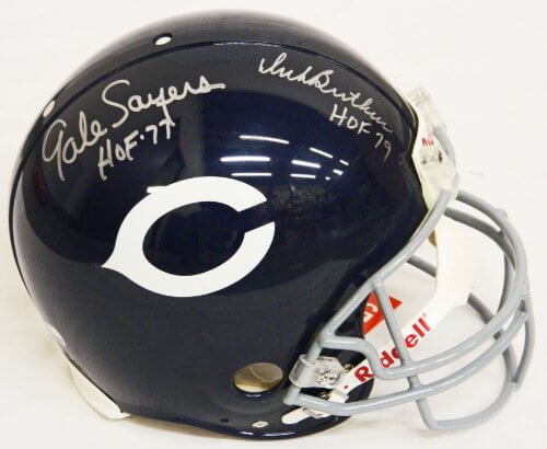 Dick Butkus & Gale Sayers Dual-Signed Autographed Bears Throwback Riddell Authentic Pro Helmet w/HOF Years - BUTPRO300 - Dick Butkus & Gale Sayers Dual-Signed Autographed Bears Throwback Riddell Authentic Pro Helmet w/HOF Years product image