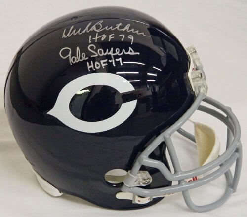 Dick Butkus & Gale Sayers Dual-Signed Autographed Bears Throwback Riddell Full-Size Replica Helmet w/HOF Years - BUTREP301 - Dick Butkus & Gale Sayers Dual-Signed Autographed Bears Throwback Riddell Full-Size Replica Helmet w/HOF Years product image