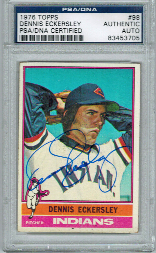 Dennis Eckersley Signed Indians 1976 Topps Rookie Card #98 - PSA/DNA - ECKCAR100 - Dennis Eckersley Signed Indians 1976 Topps Rookie Card #98 - PSA/DNA product image