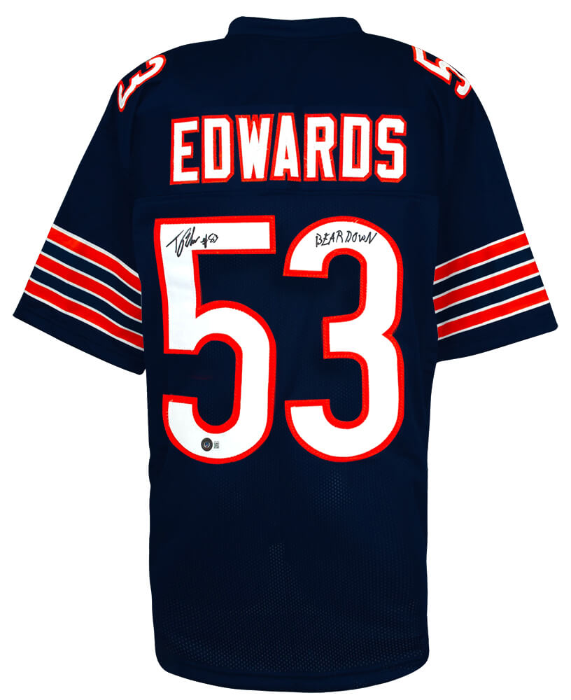 T.J. (TJ) Edwards Signed Navy Custom Football Jersey w/Bear Down (Beckett HOLO) - EDWJRY301 - T.J. (TJ) Edwards Signed Navy Custom Football Jersey w/Bear Down (Beckett HOLO) product image