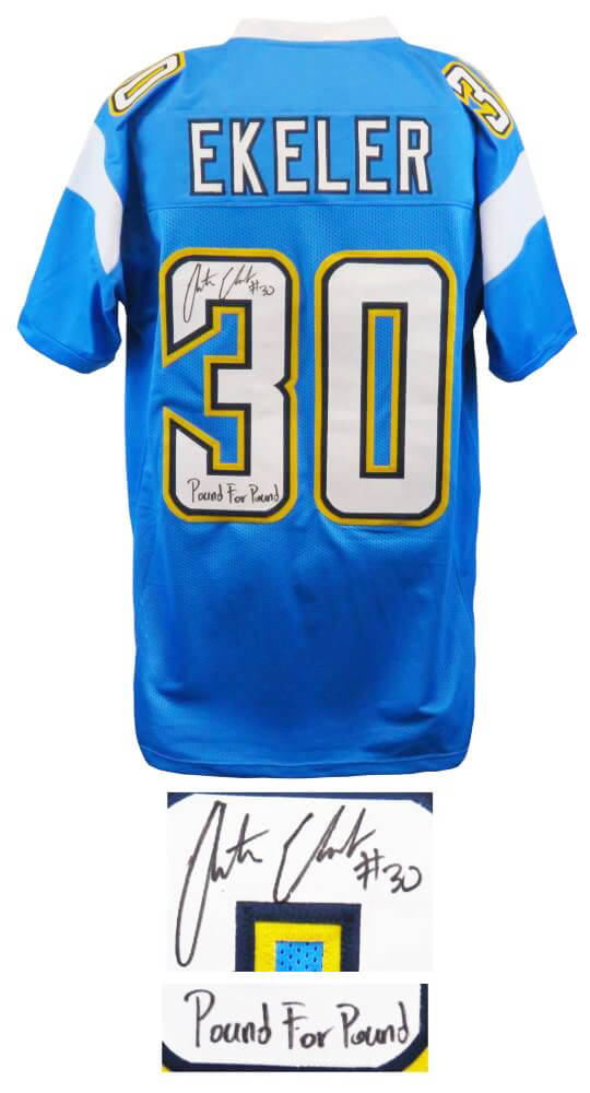 Austin Ekeler Signed Blue Custom Football Jersey w/Pound For Pound - EKEJRY301 - Austin Ekeler Signed Blue Custom Football Jersey w/Pound For Pound product image
