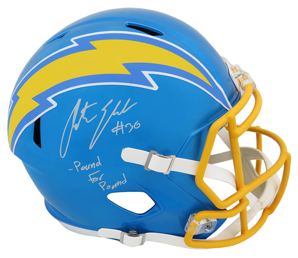 Austin Ekeler Signed Los Angeles Chargers FLASH Riddell Full Size Speed Replica Helmet w/Pound For Pound - EKEREP309 - Austin Ekeler Signed Los Angeles Chargers FLASH Riddell Full Size Speed Replica Helmet w/Pound For Pound product image