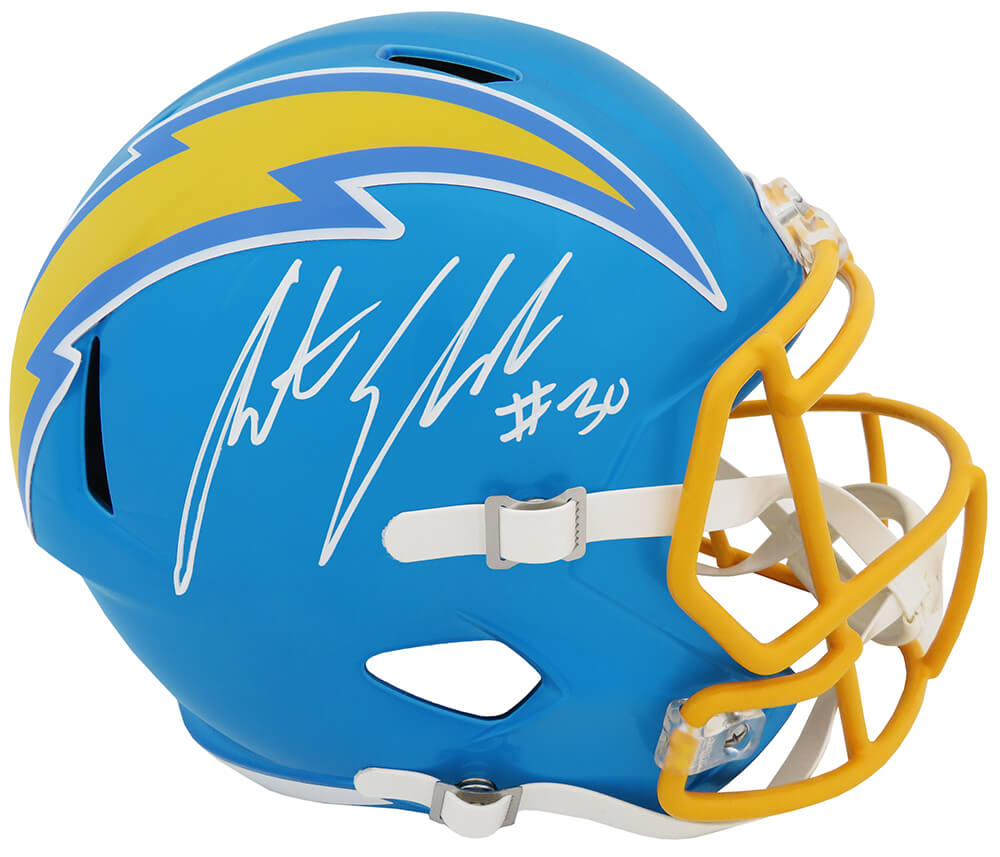 Austin Ekeler Signed Los Angeles Chargers FLASH Riddell Full Size Speed Replica Helmet (White Ink) - EKEREP310 - Austin Ekeler Signed Los Angeles Chargers FLASH Riddell Full Size Speed Replica Helmet (White Ink) product image