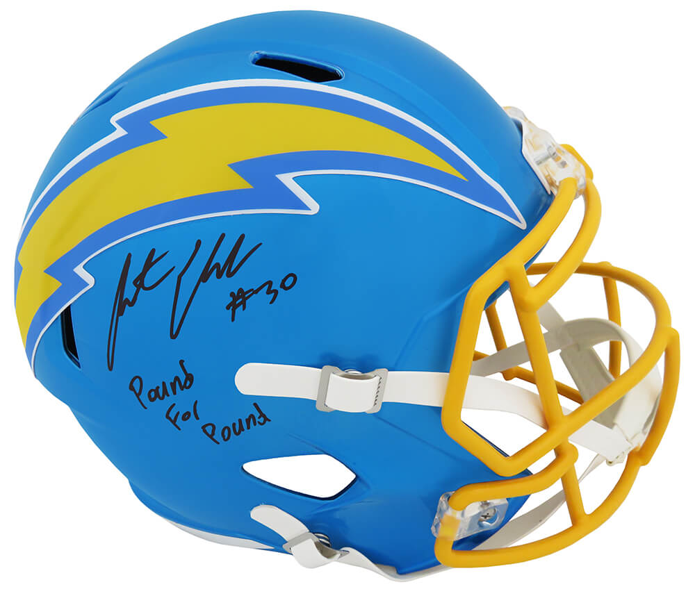 Austin Ekeler Signed Chargers FLASH Riddell Full Size Speed Replica Helmet w/Pound For Pound - (Black Ink) - EKEREP312 - Austin Ekeler Signed Chargers FLASH Riddell Full Size Speed Replica Helmet w/Pound For Pound - (Black Ink) product image