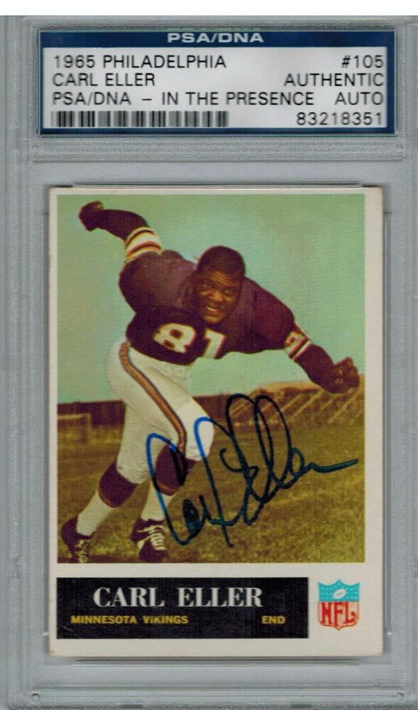 Carl Eller Signed Vikings 1965 Philadelphia Rookie Card #105 PSA/DNA - ELLCAR301 - Carl Eller Signed Vikings 1965 Philadelphia Rookie Card #105 PSA/DNA product image