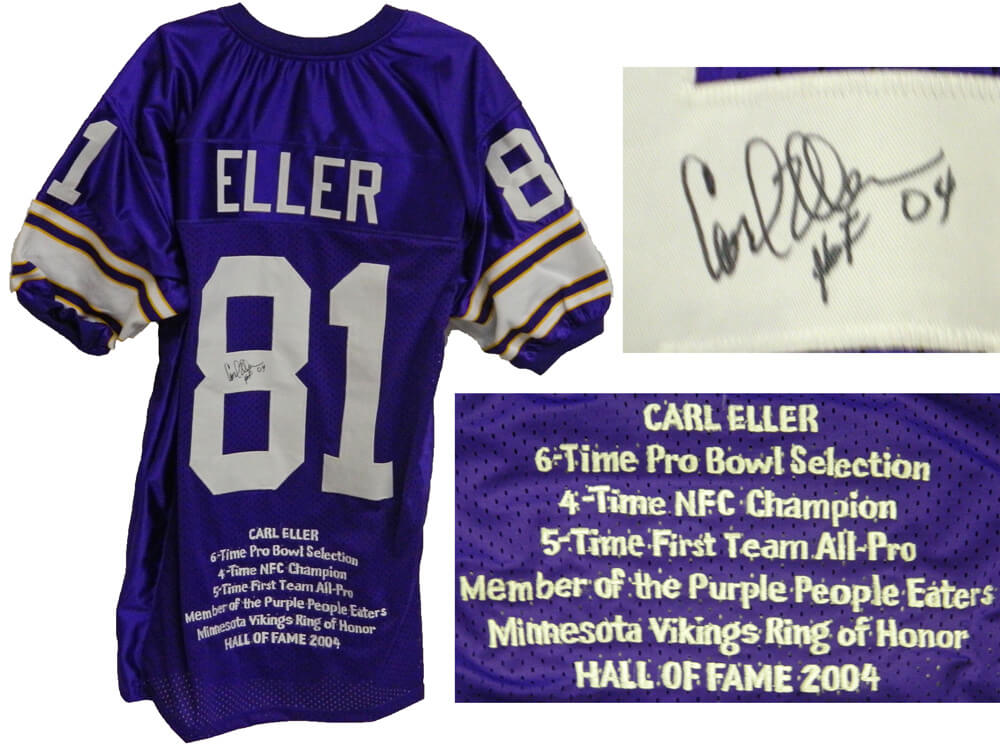 Carl Eller Signed Purple Custom Throwback Jersey w/Embroidered Stats - ELLJRY300 - Carl Eller Signed Purple Custom Throwback Jersey w/Embroidered Stats product image