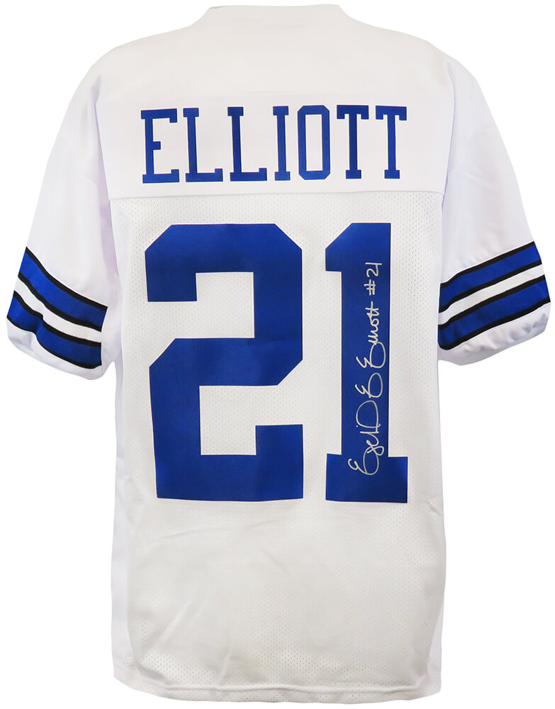 Ezekiel Elliott Signed White Custom Football Jersey - ELLJRY311 - Ezekiel Elliott Signed White Custom Football Jersey product image