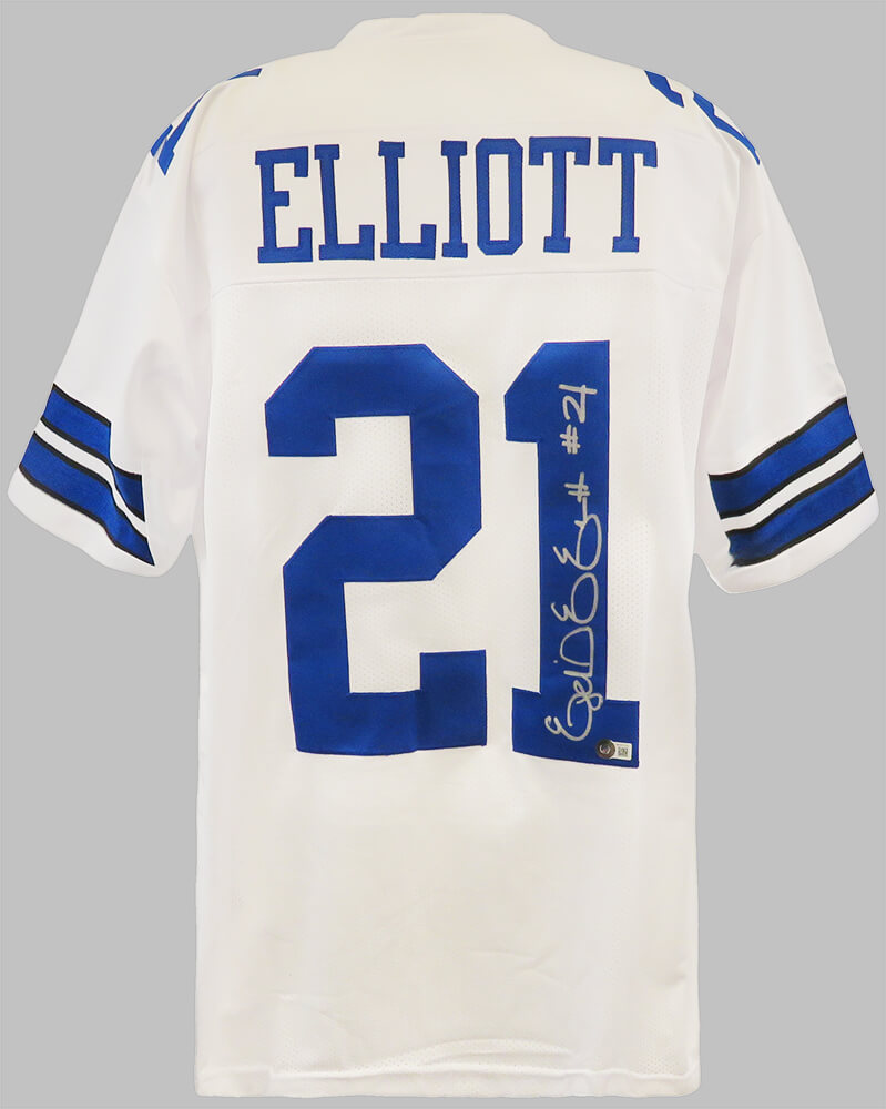 Ezekiel Elliott Signed White Custom Football Jersey - (Beckett) - ELLJRY313 - Ezekiel Elliott Signed White Custom Football Jersey - (Beckett) product image