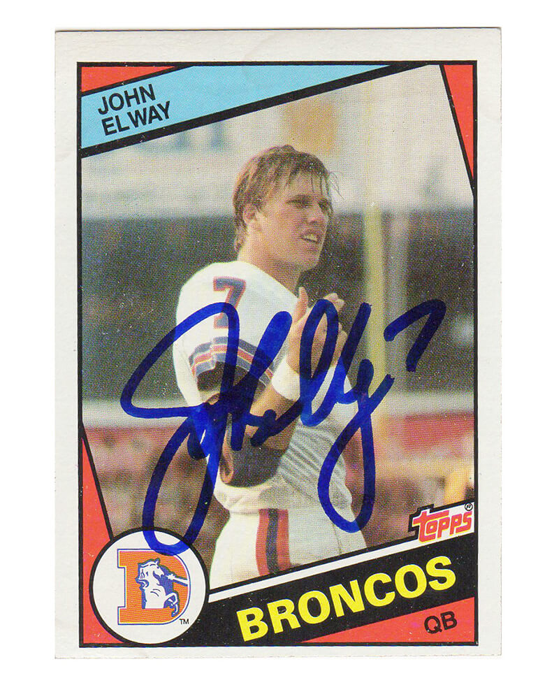 John Elway Signed Denver Broncos 1984 Topps Football Rookie Trading Card #63 - ELWCAR303 - John Elway Signed Denver Broncos 1984 Topps Football Rookie Trading Card #63 product image