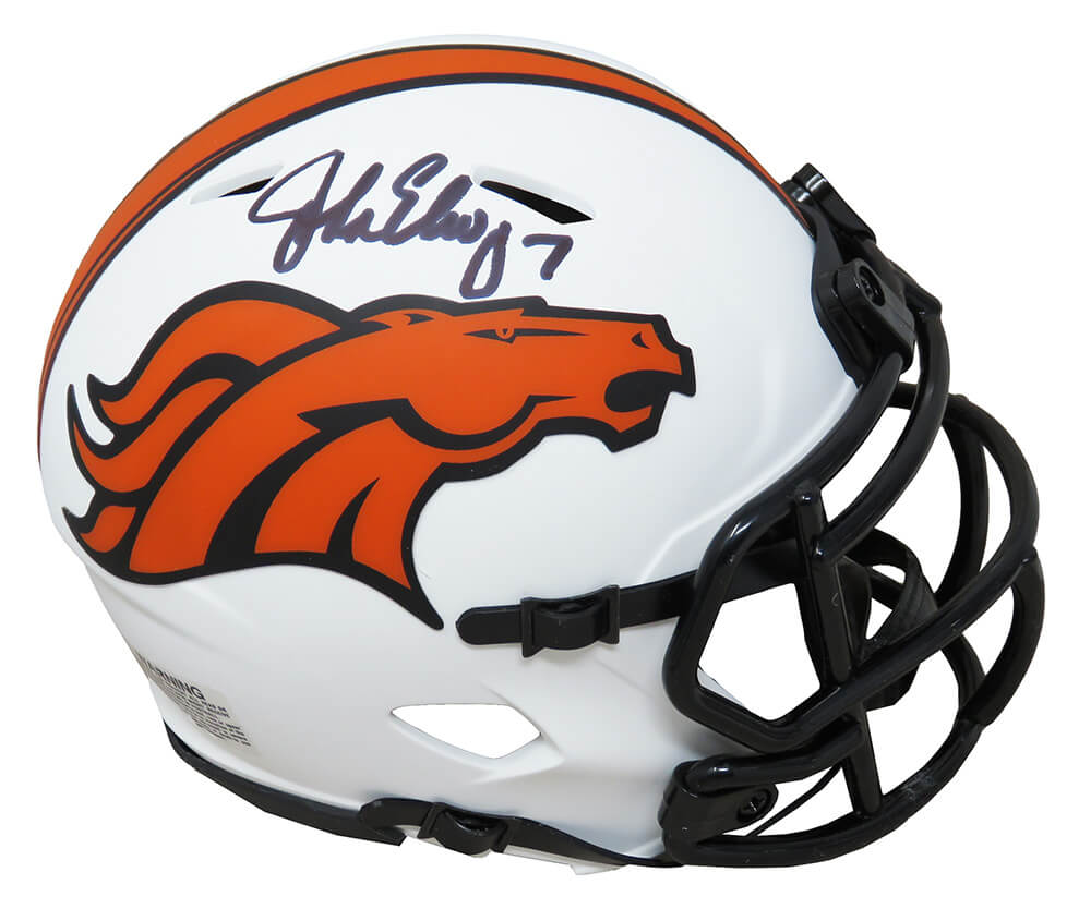 John Elway Signed Denver Broncos Lunar Eclipse White Matte Riddell Speed Mini Helmet - ELWMIN303 - John Elway Signed Denver Broncos Lunar Eclipse White Matte Riddell Speed Mini Helmet product image