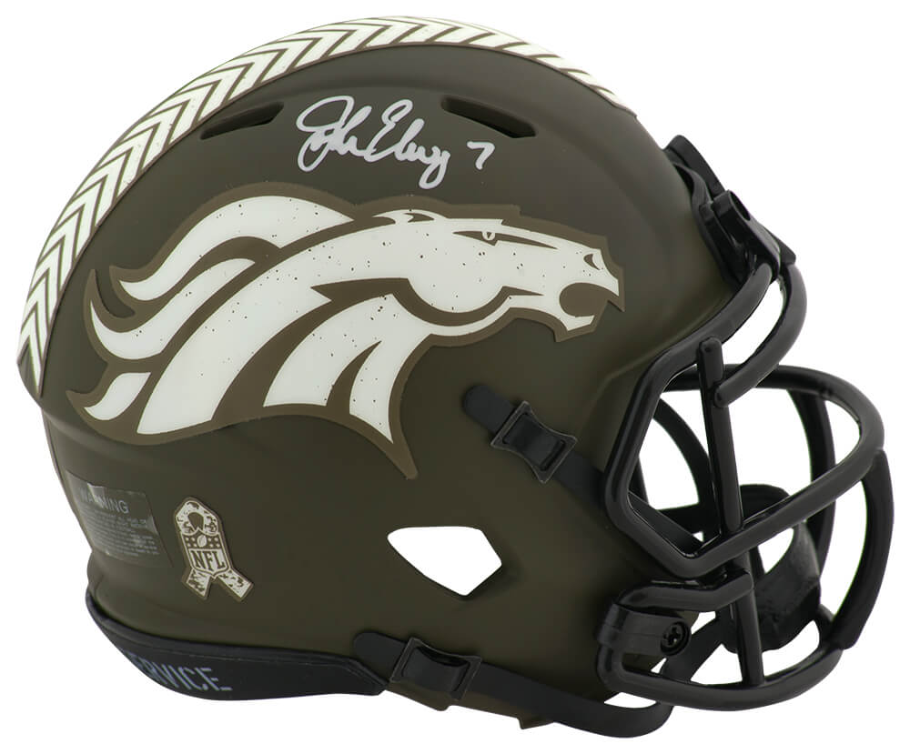 John Elway Signed Denver Broncos SALUTE Riddell Speed Mini Helmet - ELWMIN307 - John Elway Signed Denver Broncos SALUTE Riddell Speed Mini Helmet product image