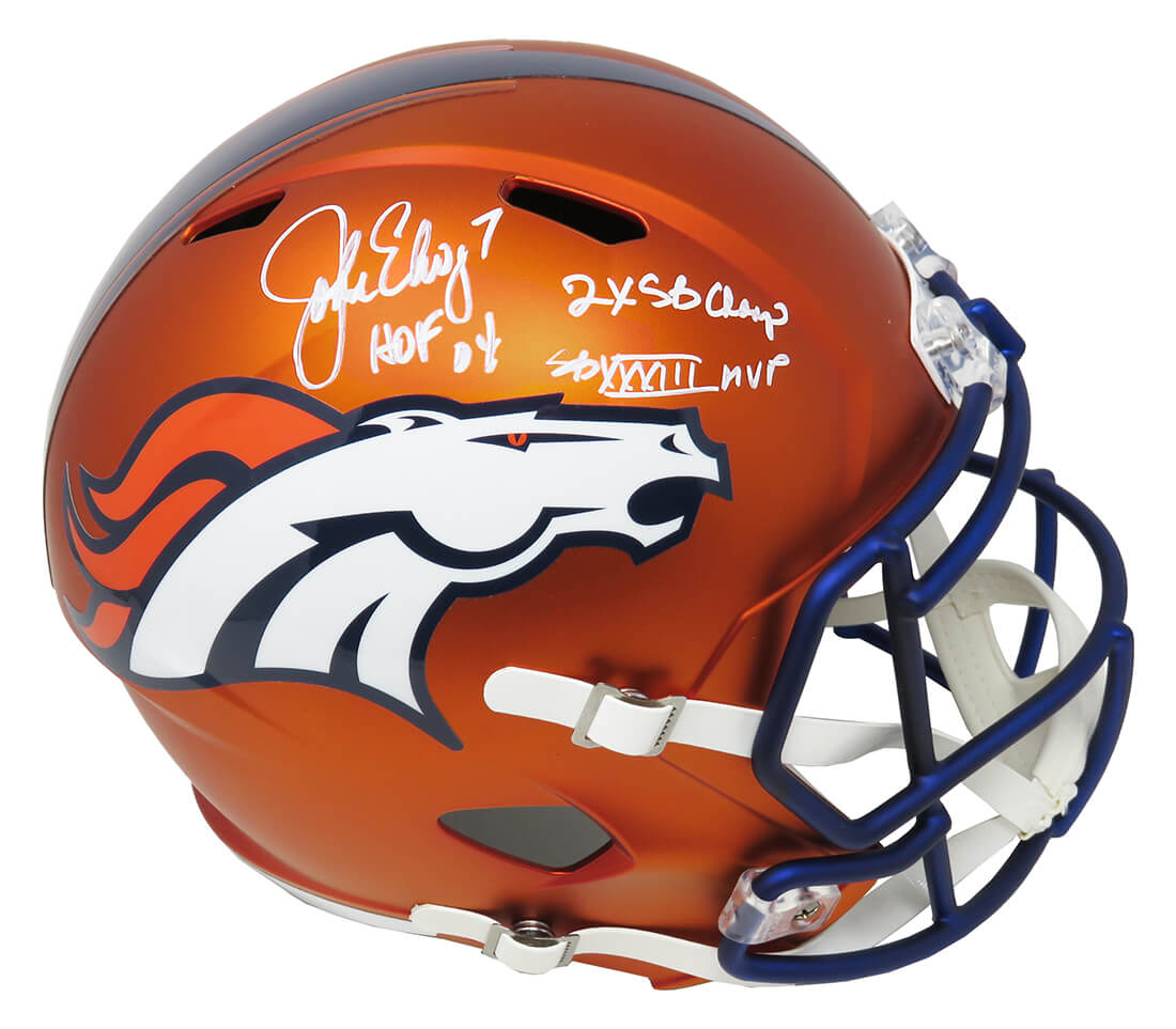 John Elway Signed Denver Broncos Blaze Riddell Full Size Speed Replica Helmet w/2x SB Champ, SB XXXIII MVP, HOF'04 - ELWREP304 - John Elway Signed Denver Broncos Blaze Riddell Full Size Speed Replica Helmet w/2x SB Champ, SB XXXIII MVP, HOF'04 product image