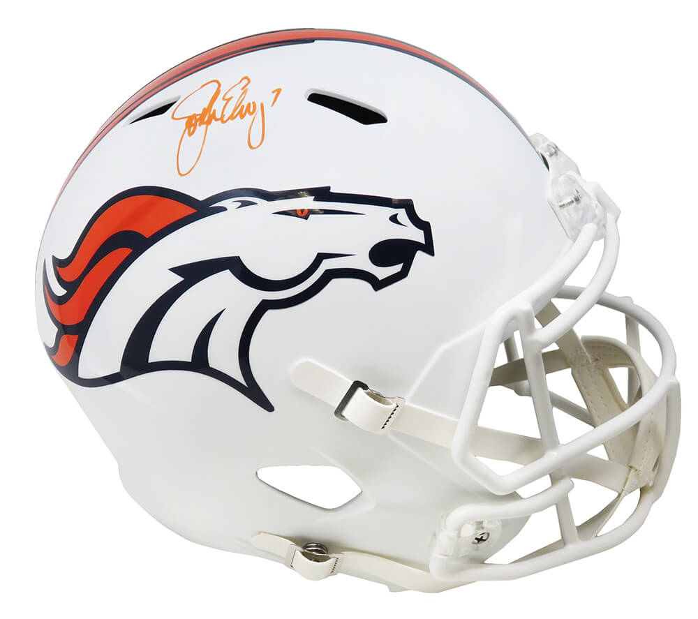 John Elway Signed Denver Broncos Flat White Matte Riddell Full Size Speed Replica Helmet - ELWREP305 - John Elway Signed Denver Broncos Flat White Matte Riddell Full Size Speed Replica Helmet product image
