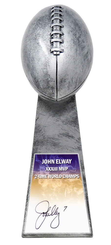 John Elway Signed Football World Champion 15 Inch Replica Silver Trophy - ELWTRO300 - John Elway Signed Football World Champion 15 Inch Replica Silver Trophy product image