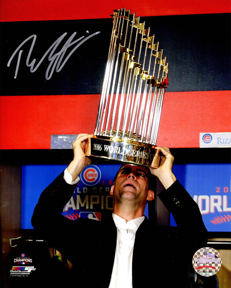 Theo Epstein Signed Chicago Cubs 2016 World Series Holding Trophy 8x10 Photo - EPS08P100 - Theo Epstein Signed Chicago Cubs 2016 World Series Holding Trophy 8x10 Photo product image