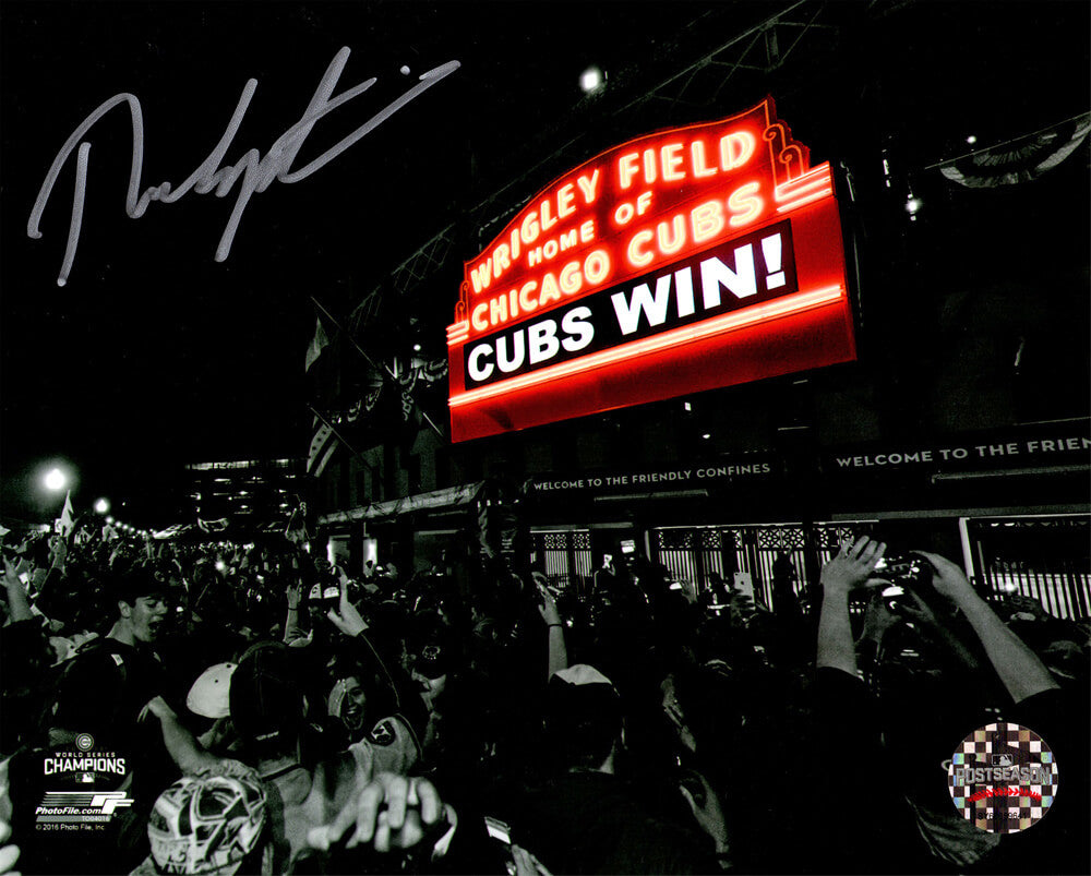 Theo Epstein Signed Chicago Cubs Wrigley Field Marquee 'Cubs Win' Spotlight 8x10 Photo - EPS08P102 - Theo Epstein Signed Chicago Cubs Wrigley Field Marquee 'Cubs Win' Spotlight 8x10 Photo product image