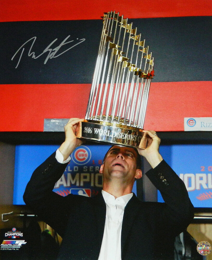Theo Epstein Signed Chicago Cubs 2016 World Series Holding Trophy 16x20 Photo - EPS16P102 - Theo Epstein Signed Chicago Cubs 2016 World Series Holding Trophy 16x20 Photo product image
