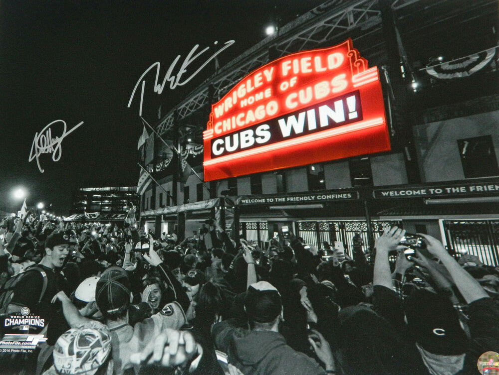 Theo Epstein & Jed Hoyer Dual Signed Chicago Cubs Wrigley Field Marquee 'Cubs Win' Spotlight 16x20 Photo - EPS16P116 - Theo Epstein & Jed Hoyer Dual Signed Chicago Cubs Wrigley Field Marquee 'Cubs Win' Spotlight 16x20 Photo product image