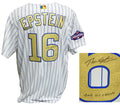 Theo Epstein Signed  Chicago Cubs #16 White Pinstripe Gold World Series Champs Majestic Jersey w/2016 WS Champs - EPSJRY101 - Theo Epstein Signed Chicago Cubs #16 White Pinstripe Gold World Series Champs Majestic Jersey w/2016 WS Champs product image