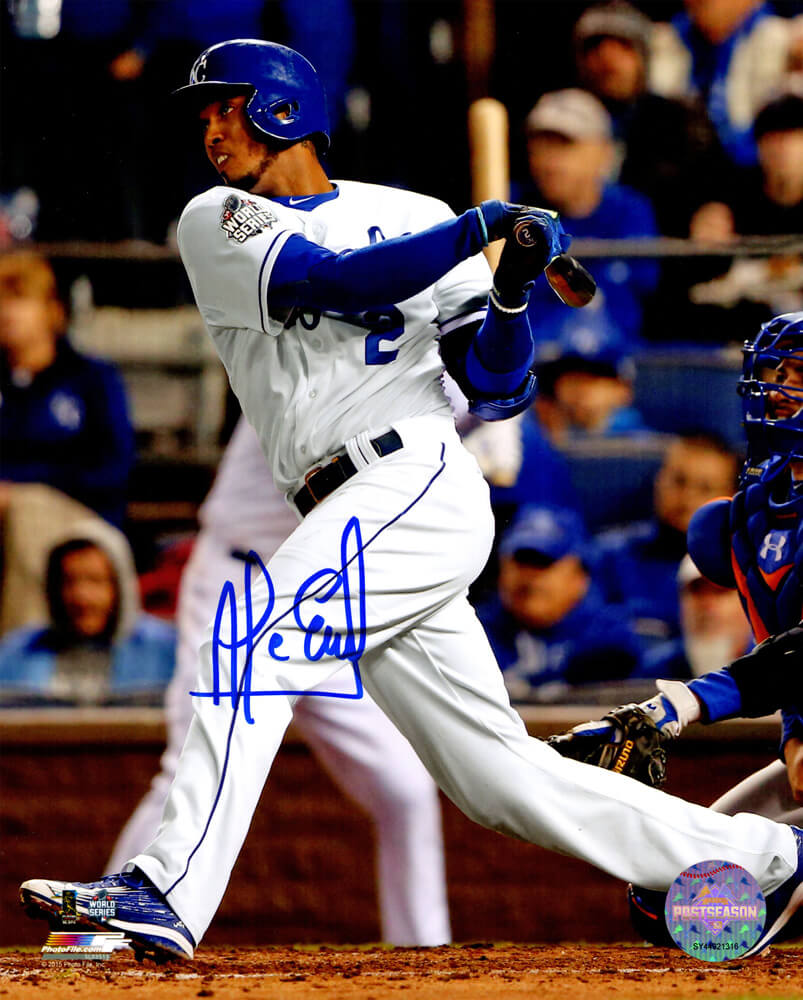 Alcides Escobar Signed Kansas City Royals 2015 World Series Swinging Action 8x10 Photo - ESC08P101 - Alcides Escobar Signed Kansas City Royals 2015 World Series Swinging Action 8x10 Photo product image