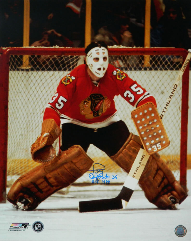 Tony Esposito Signed Chicago Blackhawks Goalie Action 16x20 Photo w/HOF 1988 - ESP16P404 - Tony Esposito Signed Chicago Blackhawks Goalie Action 16x20 Photo w/HOF 1988 product image
